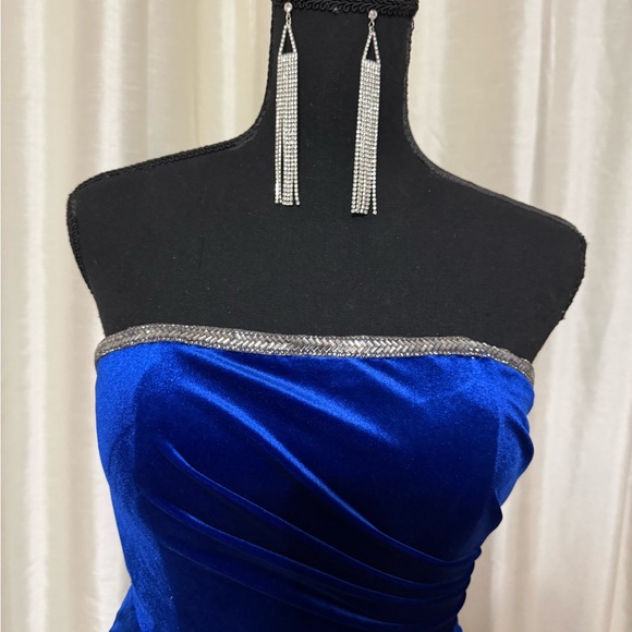 Strapless Cobalt Blue Velvet Mermaid Gown - Picture 2 of 4